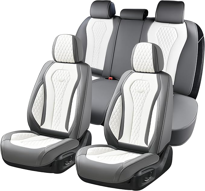 Coverado Seat Covers, Car Seat Covers Full Set, White Car Seat Cover, Car Seat Cushion Waterproof, Front Seats Back Seat Covers, Luxury Seat Cover Car Seat Protector Universal Fit Most Cars
