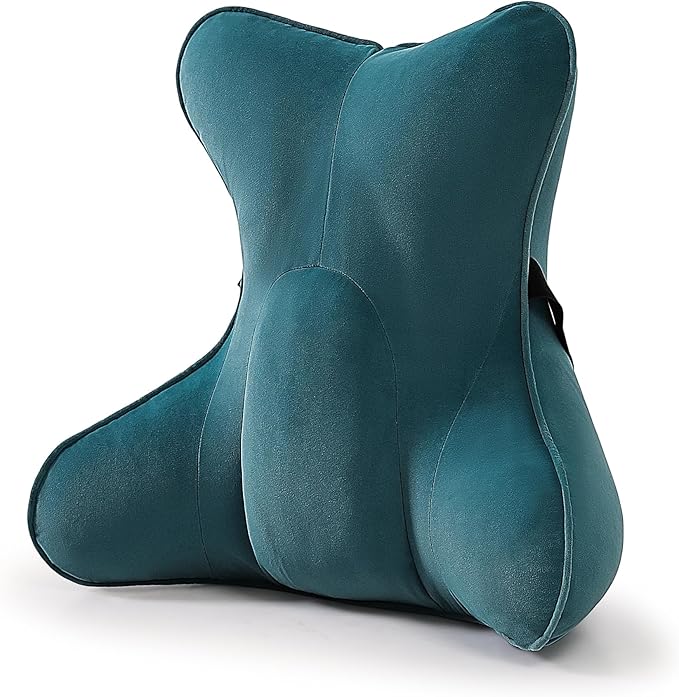 Lumbar Support Pillow (Pat. Pend) for Car Seat, Office Chair, Couch & Recliner, Ergonomic Back Support for Chair, Lower Back Pain Relief, with Adjustable Strap to Stay in Place, Slate Blue