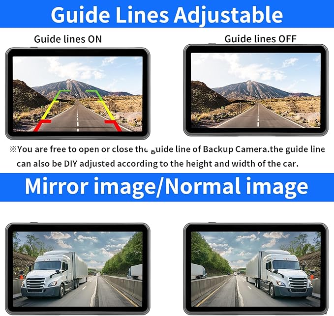 3 Camera Wired Backup Camera System Dash Cam for Truck/RV/Trailer/Bus/Tractor 10.1" Touch Monitor Loop Recording Split Screen 1080P Rear View & 2 Side View Camera Night Vision IP68 Back up Camera