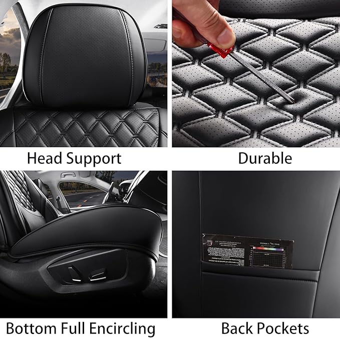 Car Seat Covers Front Seats, Luxury Faux Leather Car Seat Covers Waterproof Non-Slip Seat Protector Universal Fit for Most Cars SUVs Trucks Pick-ups, Black Car Accessories Interior