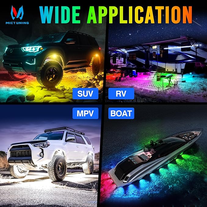 MICTUNING C2+ RGB+IC Chasing Color Rock Lights, IP68 Waterproof, 2 pcs Replace Rock Neon Light (Not Inlcude Controller)