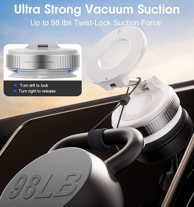 REOKILY Strong Magnetic Car Phone Holder for MagSafe Ultra Vacuum Suction Cup Phone Mount 360° Cell Phone Holders for Your Car Accessories for iPhone 16 15 14 13 12 Android