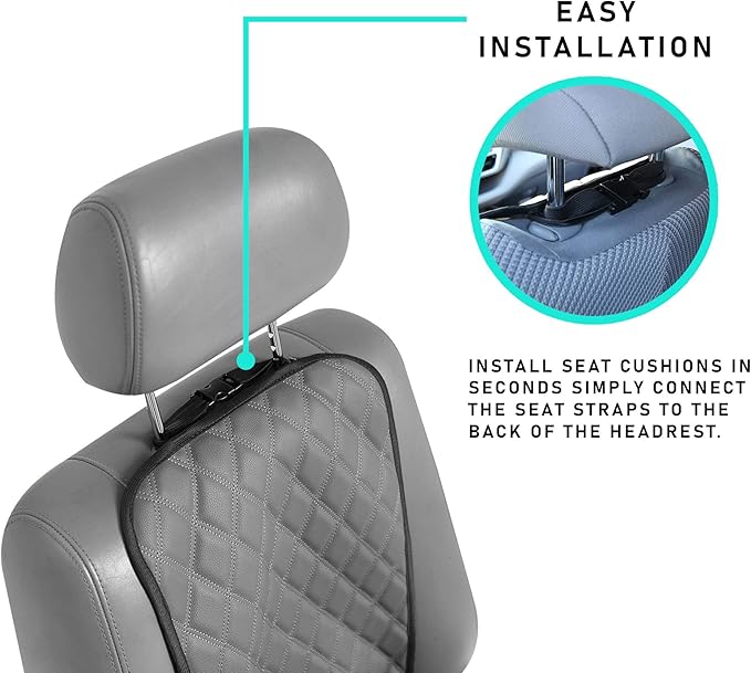 FH Group Car Seat Cushion – Faux Leather Single Front Seat Cover with Front Pockets, Airbag Compatible, Universal Fit Car Seat Cushion for Driver or Passenger Seat, SUV, Truck, Sedan & Van – Black