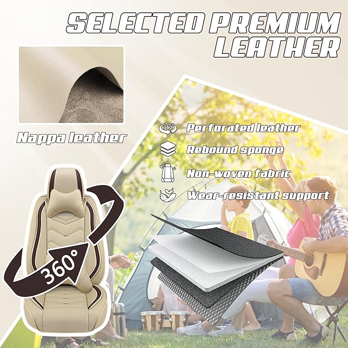 Car Seat Covers Fit for Infiniti g37 2000-2026, Stylish Sport Seat Covers, Waterproof Wear-Resistant Premium Nappa Leather Car Seat Cover.(Full Set with Pillow/Beige)