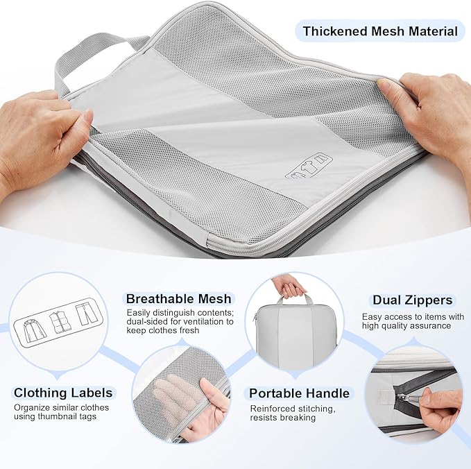 10 Set Compression Packing Cubes for Travel Essentials,Compressible Expandable Packing Cubes for Suitcase,OlarHike Luggage Organizer Bags for Travel,Handy Helper for Organizing Clothes(White)