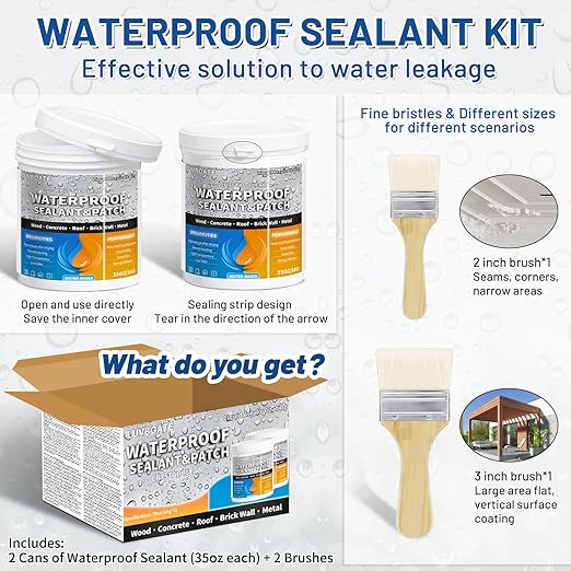 Liquid Waterproof Sealant 70oz Clear, LUVBOATE Transparent Waterproof Coating Water-Based Invisible Repairing Leak Agent Roofs, Walls, Bathroom, Kitchen Indoor & Outdoor