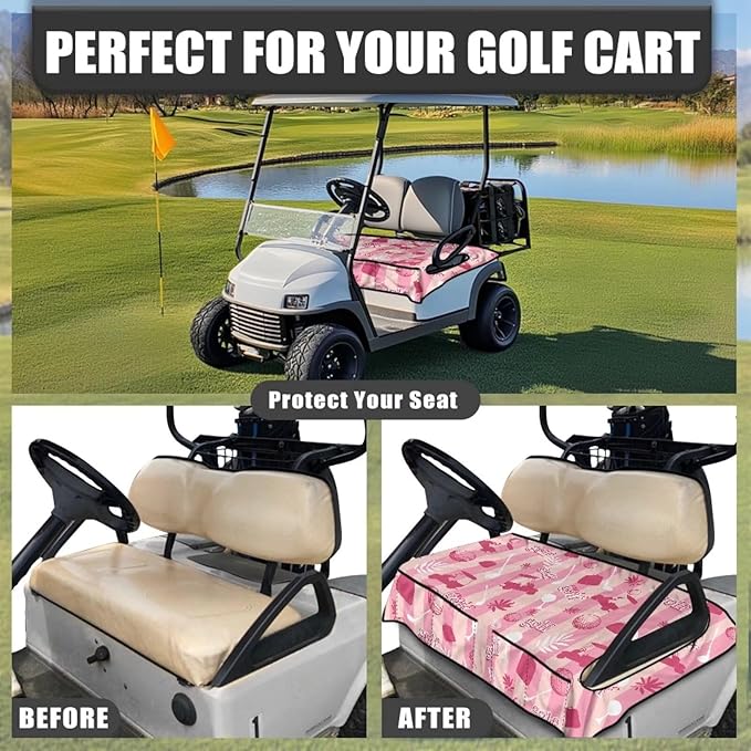 Biyejit Golf Cart Seat Covers with 4 Pockets Golf Cart Seat Towel Blanket Fits 2-Seat Golf Carts, Golf Cart Accessories