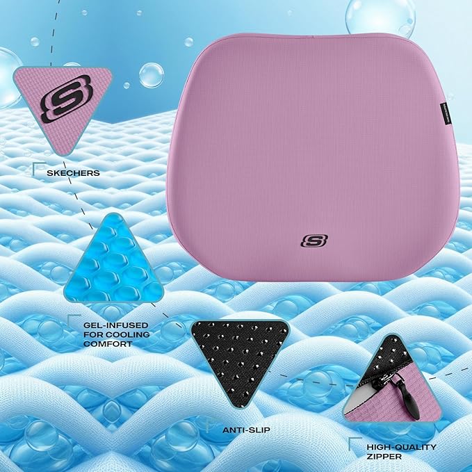 Skechers Seat Cushion Premium Gel & Memory Foam-Office Chair Cushion for Tailbone Pain Relief,Butt Pillow for Office Chair,Car seat Cushion,Long Sitting Office Workers,and Car Drivers,Purple
