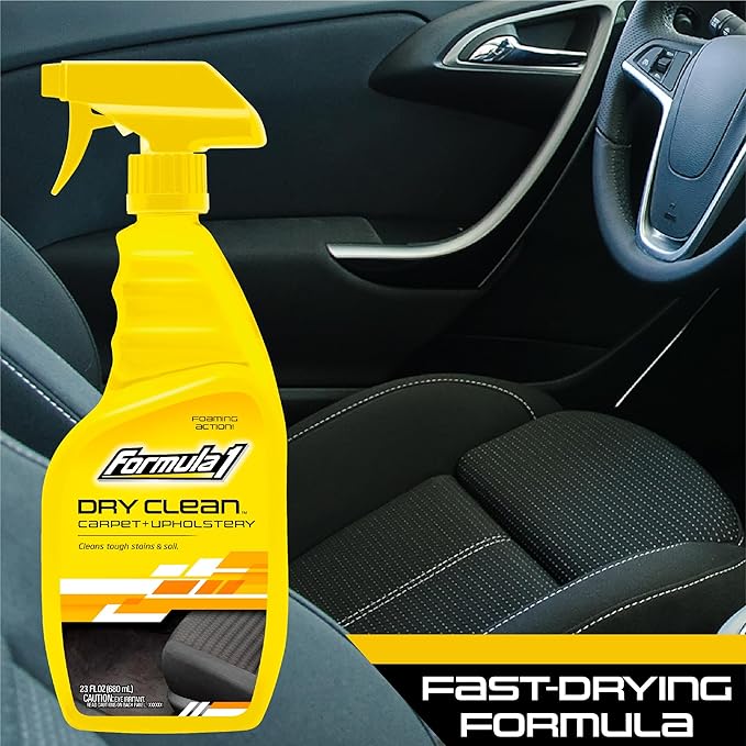 Formula 1 Dry Clean Carpet & Upholstery Cleaner - Stain Remover Spray for Car Seats & Floor Mats, Odor Eliminator for Interior Detailing, 23 oz.
