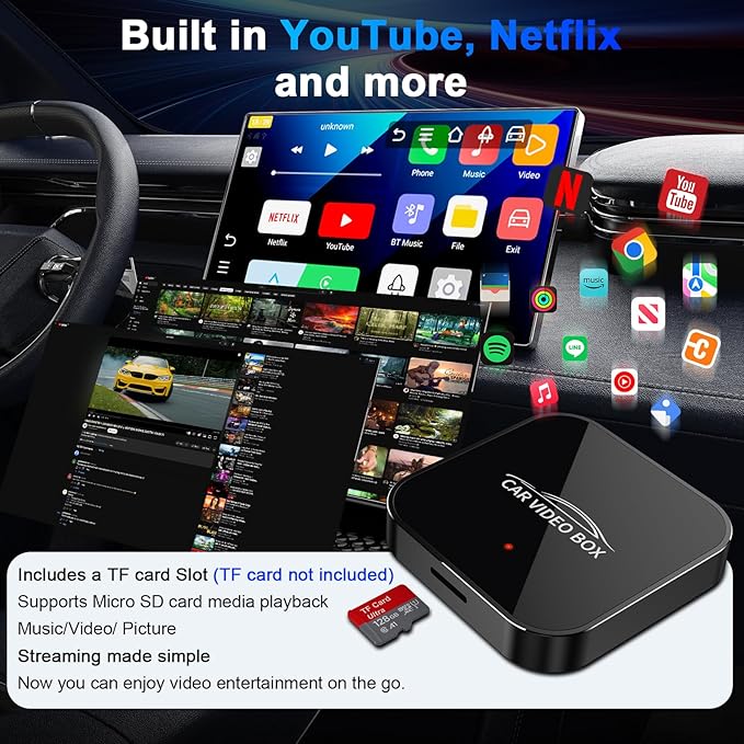 3-in-1 Wireless Carplay Adapter Support Apple CarPlay & Android Auto, Magic Video AI Box for Streaming Netflix YouTube,Upgraded Dual-Band WiFi, Converts Wired to Wireless Car Play for iPhone/Android