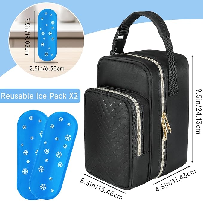 Breastmilk Cooler Travel bag with Ice Pack,Portable Breastmilk Cooler Bag with Buckle Handle,Insulated Breastmilk Storage Bag Cooler,Black