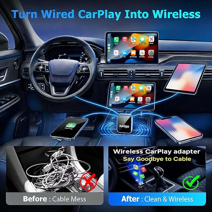 2026 Upgraded Wireless CarPlay Adapter for Apple iPhone, Plug and Play, Fast Auto-Connect, Realtek 8730E Chip Stable & No Latency, Wired to Wireless Adapter with USB-A/Type-C Port Gray-CT (CM101)