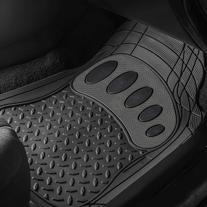 FH Group Automotive Floor Mats Universal Fit Trimmable Climaproof for All Weather Heavy Duty Rubber fits Most Cars, SUVs, and Trucks, with Footprint Design, Full Set Solid Black