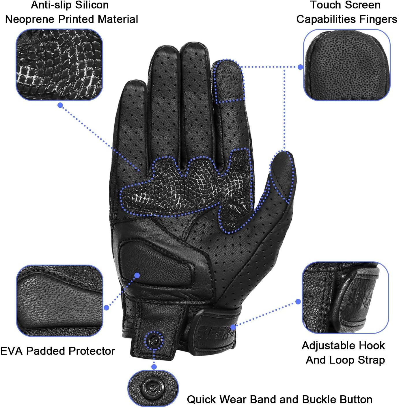 Superbike Updated Full Finger Anti-Slip Motorcycle Gloves Hard Knuckle Perforated Motorcycle Riding Gloves (Updated,Perforated, S)