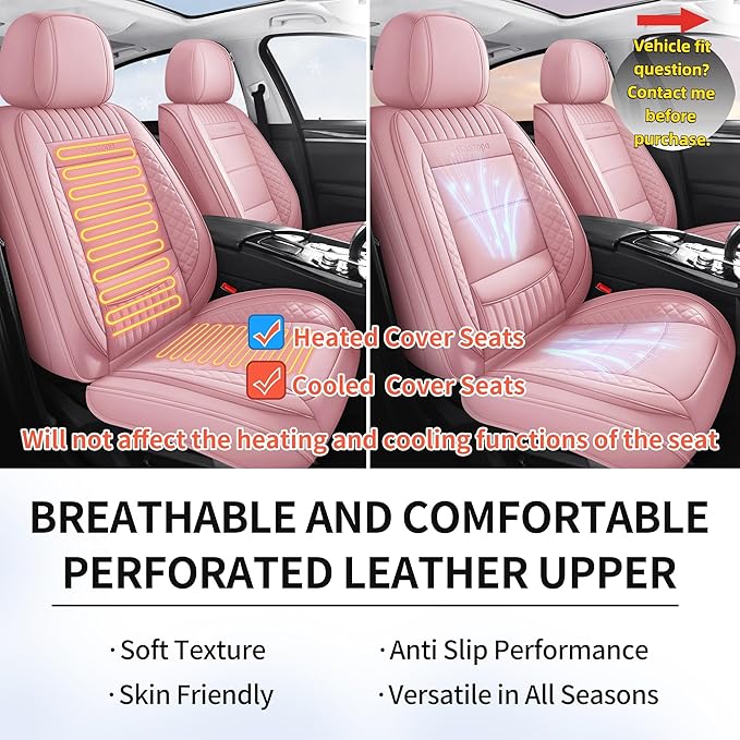 Chezope Car Seat Covers Full Set, Pink Leather Seat Covers, Breathable Front and Back Car Seat Protectors, Wear-Resistant Seat Covers Universal Fit for Most Cars SUV Truck (Pink-Stripes-A, Full Set)