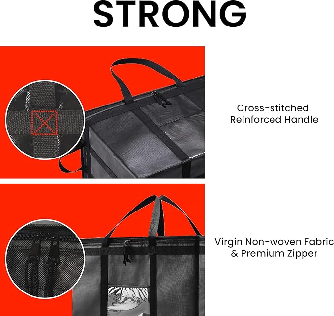 NZ home Insulated Bags for Food Delivery (3XL) Grocery Shopping Cooler Bag, Pizza Delivery, Hot & Cold Catering Tote, Reusable, Foldable & Heavy Duty (2 Pack, Black)