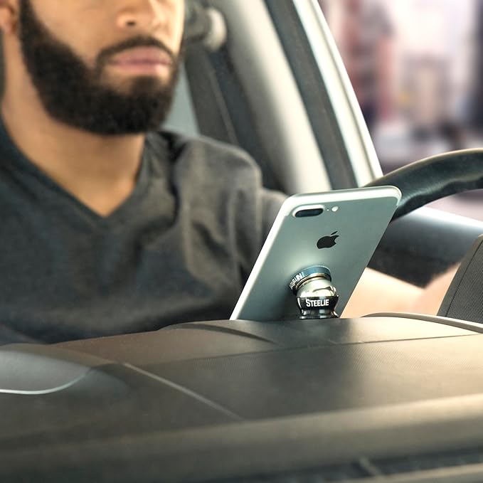 Nite Ize Steelie Magnetic Phone Socket Plus - Dashboard Phone Mount Socket with Strong Magnet - Phone Holder Accessory Compatible with Steelie Phone Mounting Systems - Grey