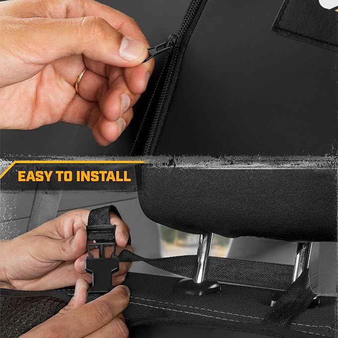 CAT PU Leather Rear Bench Seat Cover – Black, 60/40 Split Fit for Cars, Trucks, SUVs – Waterproof, Scratch-Resistant, Semi-Universal Fit Rear Seat Protector for Most Auto Interior – Easy Install