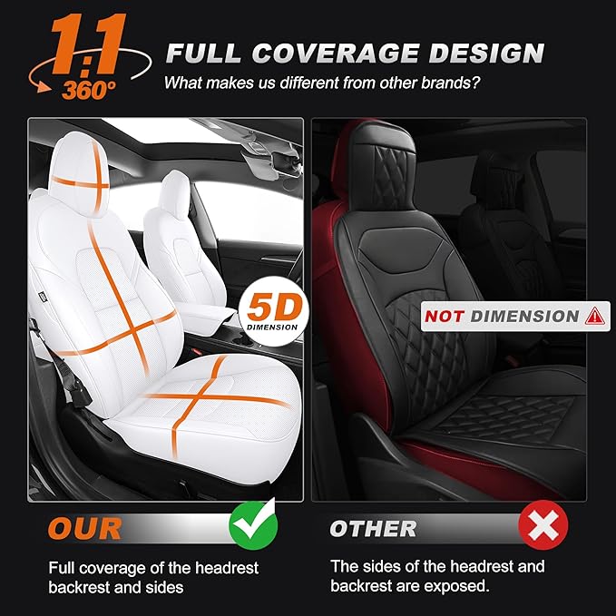 AOMSAZTO Car Seat Cover for Tesla Model 3 2017 2018 2019 2020 2021 2022 2023 - Full Set Customized White Seat Covers (with Armrest Cover)