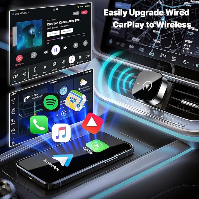 Wireless to Wired car CarPlay Adapter, Fast and Automatic Connection, Compact Design, Plug and Play Function