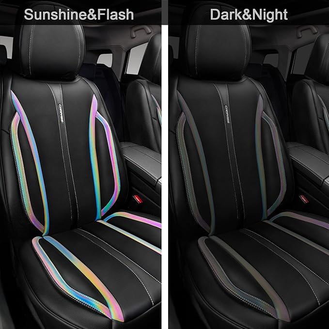 CAR PASS Nappa Leather Seat Covers Front Seats Only, Waterproof Faux Leather car Seat Cover 2 Piece Cushions Protector Universal Fit for SUV Truck Automotive Vehicle, Chameleon Iridescent Reflective