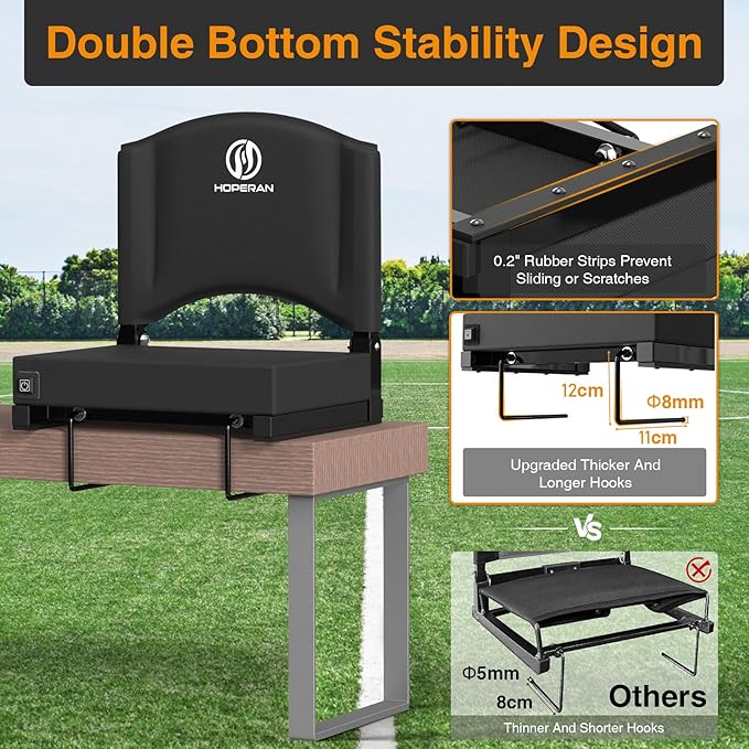 HOPERAN Heated Stadium Seats for Bleachers with Back Support, 3 Levels Heating Bleacher Chairs with Back and Cushion, Folding Bleacher Seat, Lightweight Portable Stadium Chair with Shoulder Strap