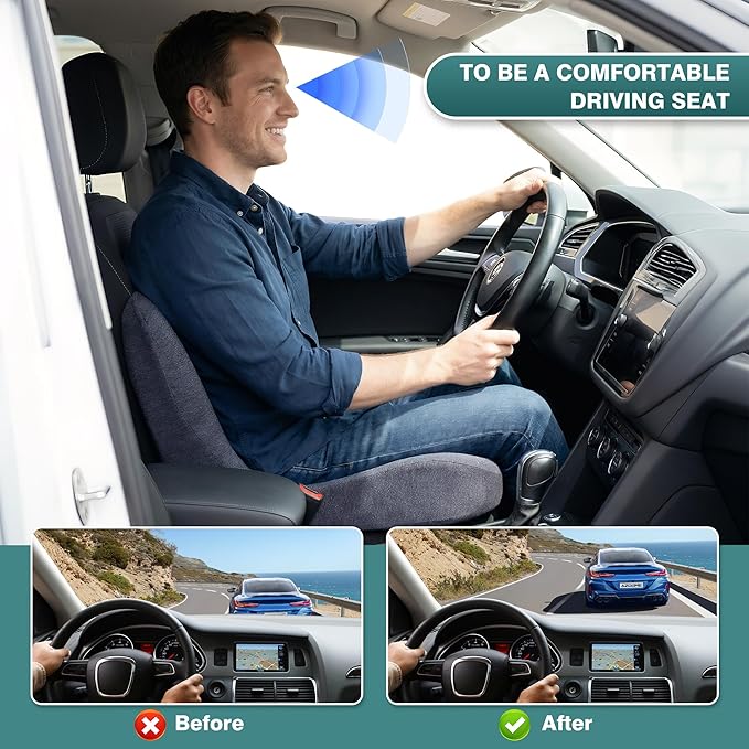 ZUAMEGUMemory Foam Car Seat Cushion – Ergonomic Driver Cushion for Sciatica & Tailbone Pain, Breathable Non-Slip Car Seat Pad for Car, Office Chair, Wheelchair