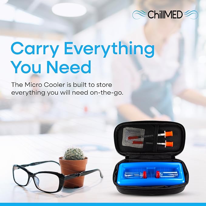 Micro Cooler Bag - Diabetic Insulin Vial Carrying Case Travel Pack With Re-Freezable Ice Pack - Up to 12 Hours of Cooling- Travel Bag For Insulin & Medications (Black)