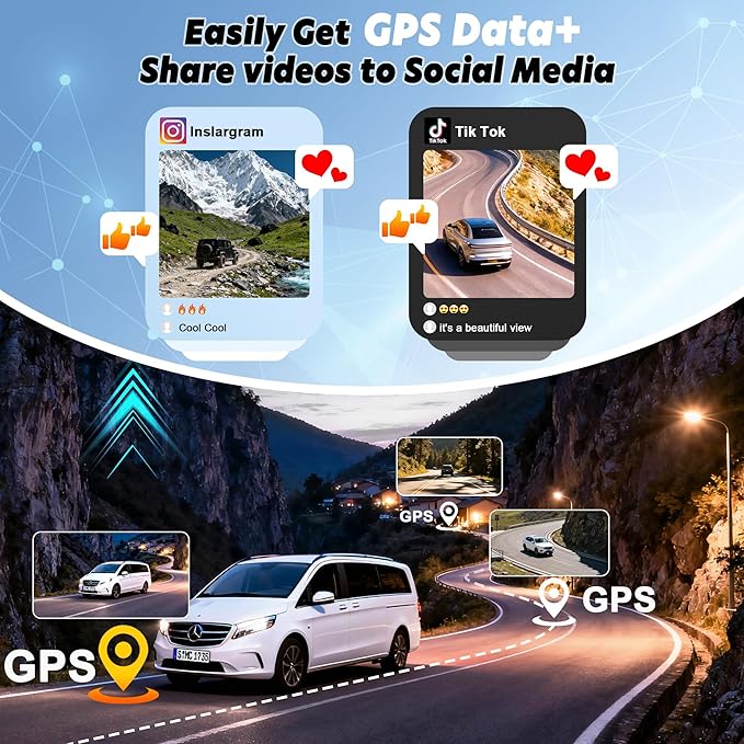 4K+2K+2K 3 Channel Dash Cam Front and Rear with 128GB Card, Dash Camera for Cars 5.8G/2.4G Dual WiFi, Built-in GPS, Night Vision, WDR, 170°Wide Angle, Emergency Lock, 24H Parking Monitor, Deep Black