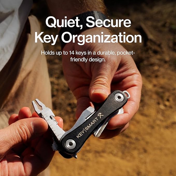 KeySmart Rugged - Multitool Key Holder for Keychain w/Bottle Opener and Pocket Clip, Organizer for Keys, EDC Keychains, Ring for Car Fobs Key Chains, Expandable (Up to 14 Keys, Black)