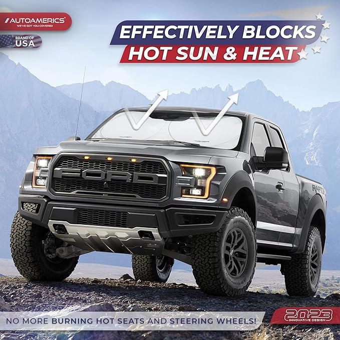 Autoamerics 1-Piece Windshield Sun Shade Foldable Car Front Window Sunshade for Most Sports Cars SUV Truck - Best Heat Shield Reflector Cover - Blocks Max UV Rays & Keeps Your Vehicle Cool - Small Fit