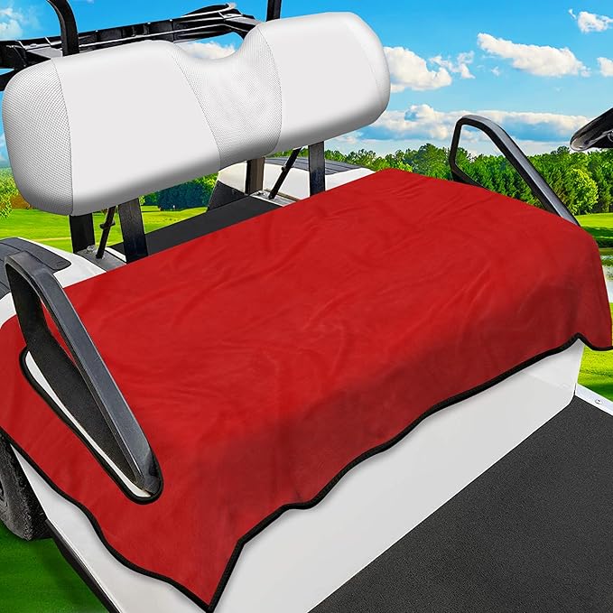 Golf Cart Seat Covers, Breathable Golf Cart Seat Towel Blanket, Keeps Seats Dry & Comfortable in All Weather, Universal 51"x30" for EZGO, Yamaha, Club Car and More 2/4-seats Cart, Red
