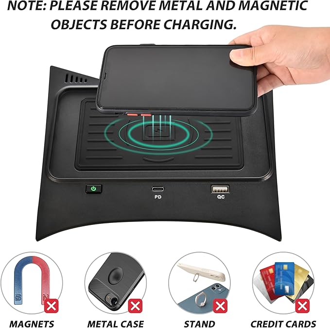 KEWISAUTO Wireless Charger for Nissan Rogue S, SV, SL, Center Console Charging Panel Fast Phone Charger Pad for Nissan Rogue T32 2014-2020/Rogue Hybrid 2017-2019/Rogue Sport 2017-2020 Accessories
