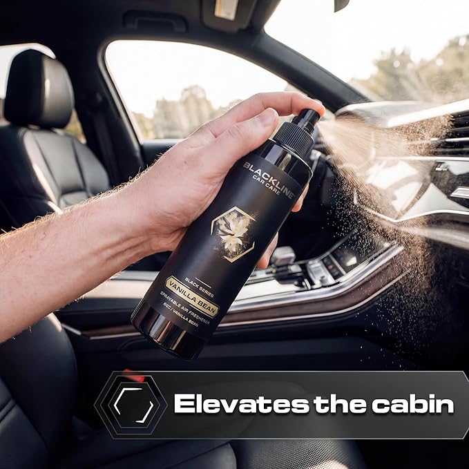 Blackline Car Care - Vanilla Bean Car Air Freshener, Long-Lasting, Oder Eliminator, for Cars, Trucks, SUV, or Home Use - 8 fl OZ - Vanilla Bean Air Freshener - Vanilla Spray