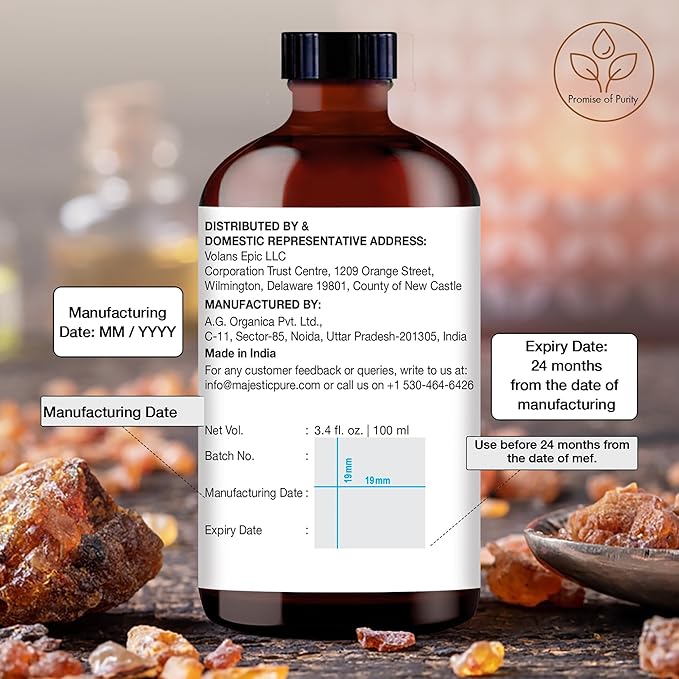 Majestic Pure Essential Oil with Glass Dropper - 100% Pure and Natural - Essential Oils for Diffuser, Aromatherapy, Soap and Candle Making, Frankincense Essential Oil, Frankincense Oil, 3.4 Fl Oz