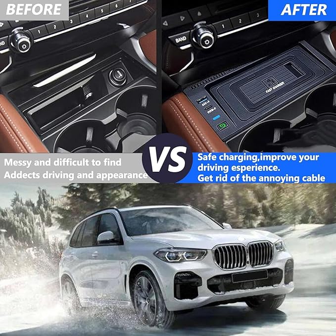 Wireless Car Charger for X5 / X6 F15/E70/F16/E71-15W Fast Charging Center Console Accessory Panel for Any Qi-Enabled Phone