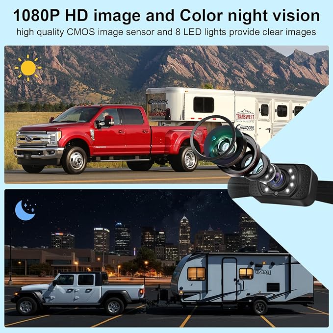 Wireless Backup Camera Kit for Trucks, 5 Inch 1080P HD Image,IP69 Waterproof, Color Night Vision, Adjustable Parking Line, License Plate Reversing Camera for for Trucks Car, Small RV, Pickup