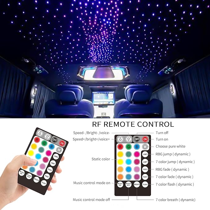 ATOKEE 6W Fiber Optic Light Engine for Starlight Headliner, Bluetooth App/RF Remote Control with Music Mode, Car Plug & Power Adapter, PG Connector & 3 Drill Bits