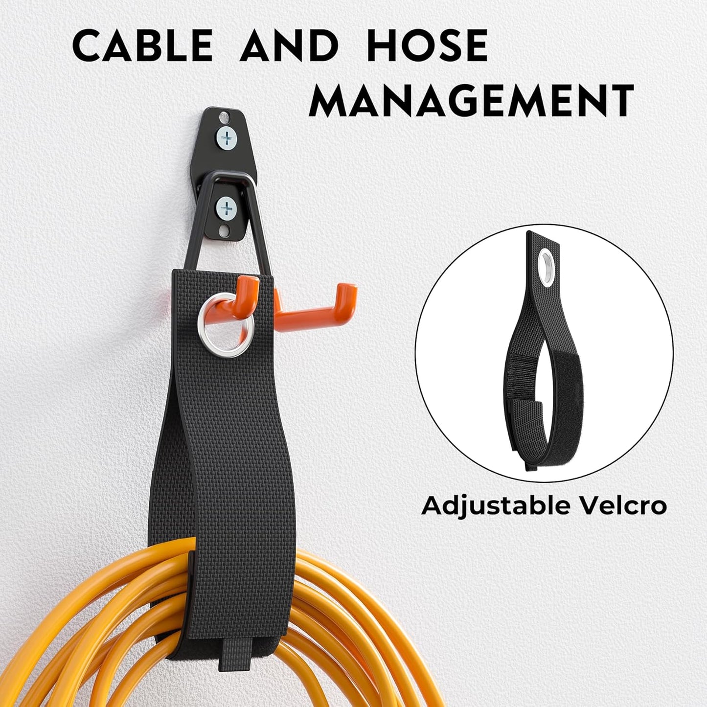 BONTEC Heavy Duty Garage Hooks, Anti-Slip Coated Black Steel with Strong Load Capacity, Multi-Sized U and J Hooks, Easy Wall Mount for Garage, Garden, Workshop (Orange, 14 Pack)