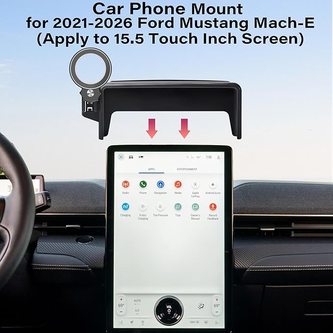 Car Phone Holder for Ford Mustang Mach-E 2021-2026 Accessories Apply to 15.5 Inch Touch Screen Fixed Clip Magnetic Cell Phone Mount Hands-Free 360 Degree Rotation