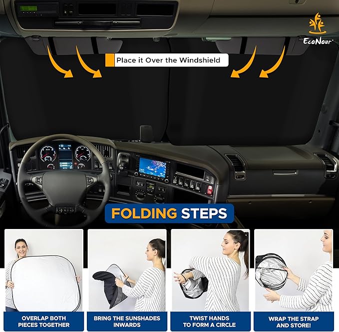 EcoNour 2-Piece Foldable Spring RV Windshield Sunshade, Reflective 240T Polyester for RVs, Trucks, Motorhomes, Bus Side Window, XX-Large (41.5 in x 50 in)