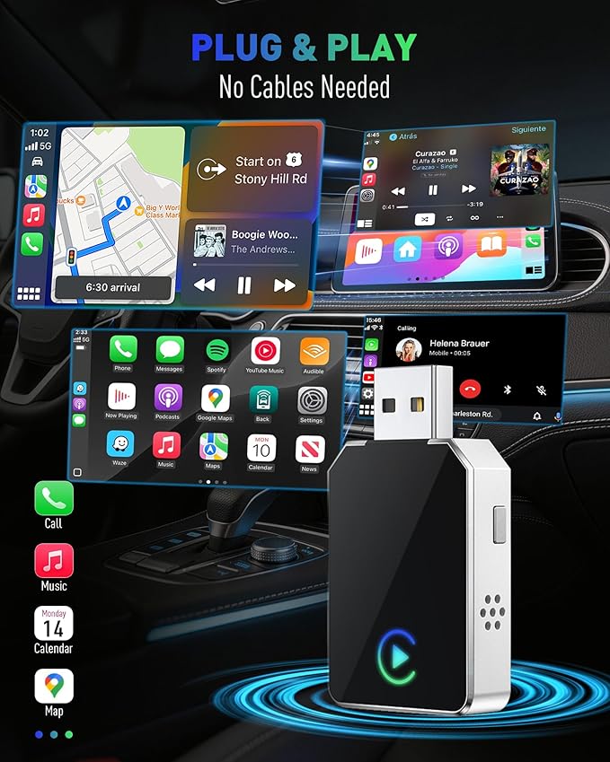 Wireless CarPlay Adapter for iPhone, 2026 Upgraded 2-in-1 Android Auto CarPlay Wireless Adapter, Convert Wired to Wireless, Fast & Stable, Plug & Play, Compatible with Factory Wired CarPlay Cars 2016+