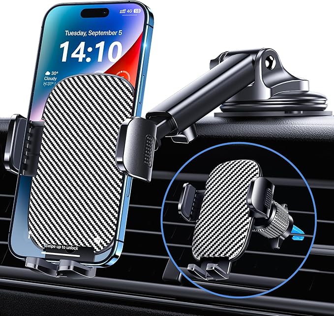 GUWEZ Phone Holder Car Mount for iPhone [Powerful Suction] Phone Mount for Car Dashboard Windshield Air Vent Universal Accessories [Thick Cases Friendly] Automobile Phone Holder Fit iPhone Smartphone