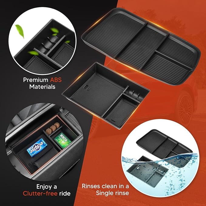 Sunsdrew 2025 Upgraded 2PCS Mercedes-Benz EQS Center Console Organizer&Lower Center Console Tray for 2023 2024 2025 Mercedes Benz EQS Interior Accessories Anti-Slip