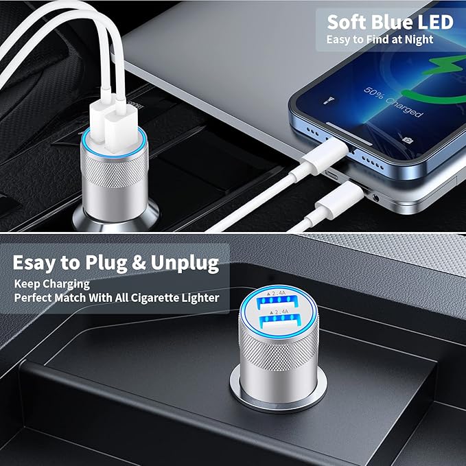 [Apple MFi Certified] iPhone Fast Car Charger, Caiinei 4.8A Dual USB Power Car Charger Fast Charging Cigarette Lighter+6FT Coiled Lightning Cable for iPhone 14 13 12 11 Pro Max XS Mini XR X 8 SE iPad