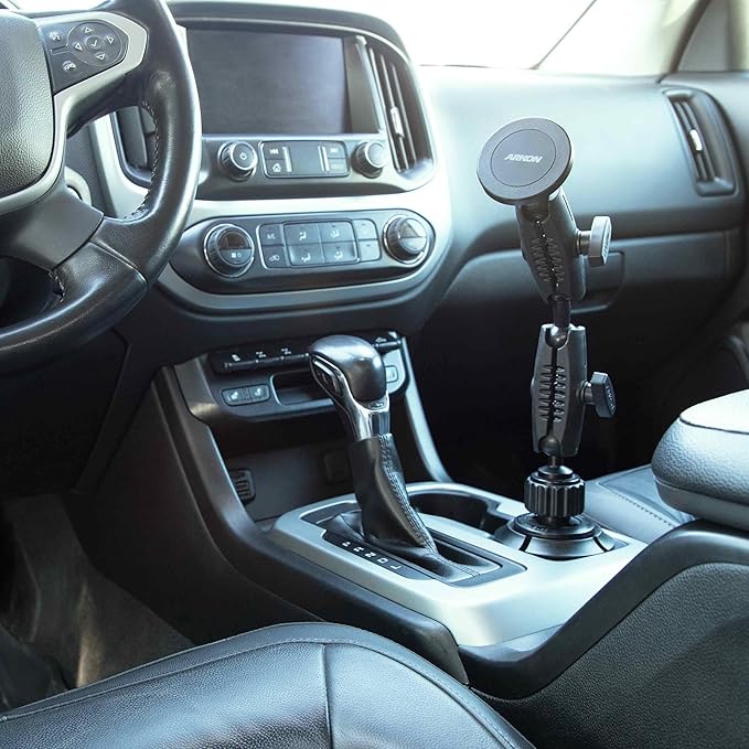 ARKON Mounts Magnetic Phone Holder with Cup Holder Mount and Dual 25mm Shaft Arm, Compatible with MagSafe-Style Attachment, Phone Mount for Cars SUVs and Trucks