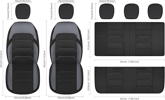 CAROMOP 3D Air Mesh Car Seat Covers 2 Front Seats,Breathable and Durable Seat Covers for Cars,Universal Fit for SUV,Vans,sedans, Trucks, Automotive Interior Covers(Black/Grey)