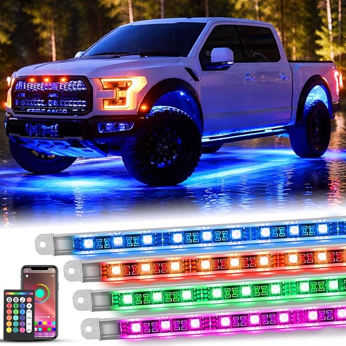 Nilight 4Pcs RGBW Aluminum Underglow Neon Accent Strip Lights 252LEDs Door Assist Multi Color DIY Sound Active Function Music Mode with APP and Remote Control Underbody Light Strips for Car Truck RV