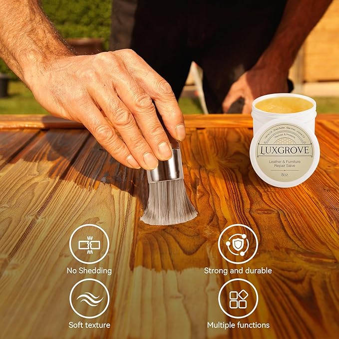 LUXGROVE® Leather & Furniture Repair Salve & Brush Set, Leather Cleaner and Conditioner for Furniture - UV Protectants Help Prevent Cracking or Fading, Wood, and Vinyl Conditioner - 8oz