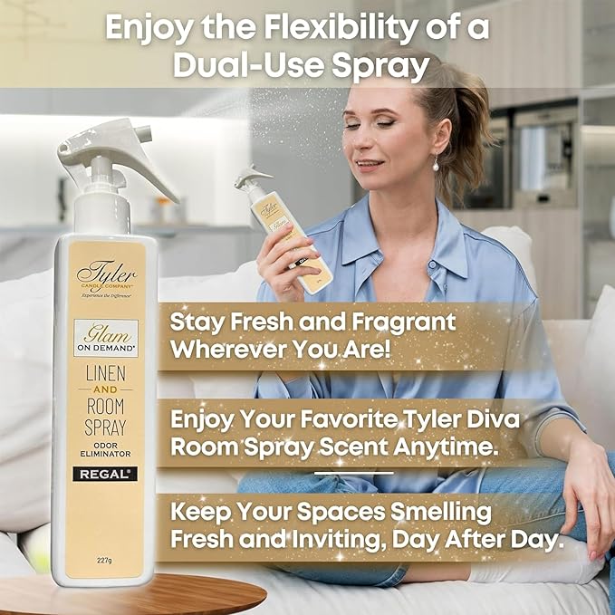 Tyler Glam on Demand - Regal Scent Linen and Room Spray 2 Pack - Air Freshener and Odor Eliminator Bundle with Stain Remover Pen - Laundry Bundle
